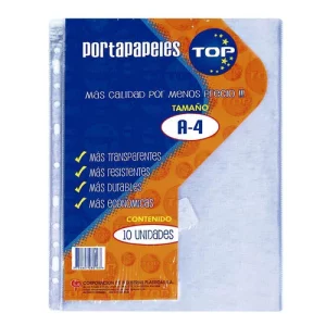 PORTAPAPEL TRANSPARENTE A4 X 10 UNIDADES TOP